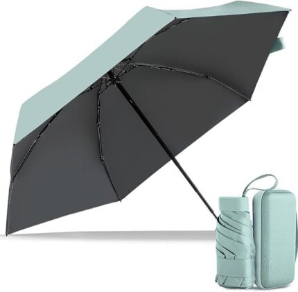 اماتير مظلة سفر، مظلة صغيرة قابلة للطي، مظلة جيب محمولة قوية مقاومة للرياح وخفيفة الوزن للمطر والشمس، مظلة شمسية للرجال والنساء
