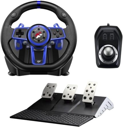 Suzuka Wheel F111 Racing Wheel Kit, Clutch Pedals, H-Shape Shifter, Hall Effect Steering Sensor, Vibration Feedback Function, Dual Motors, 270° and 900° Adjustable Rotation