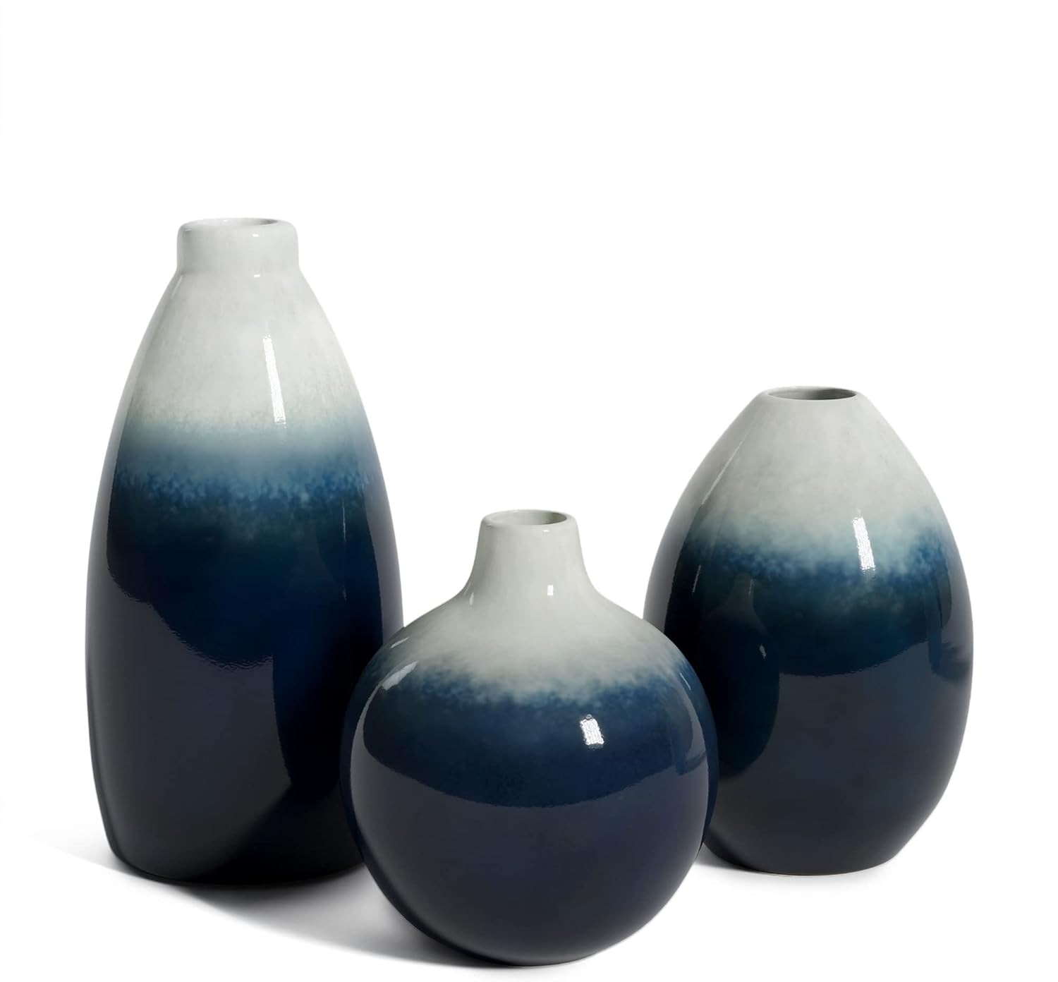 Barnyard Designs Ceramic Stoneware Vase Set, Farmhouse Ceramic Vases Home Decor, Neutral Home Decor for Shelves, Pottery Decorative Vases for Home Decor Farmhouse, Blue Ombre, Set of 3, 6.25″/4.5″/4″