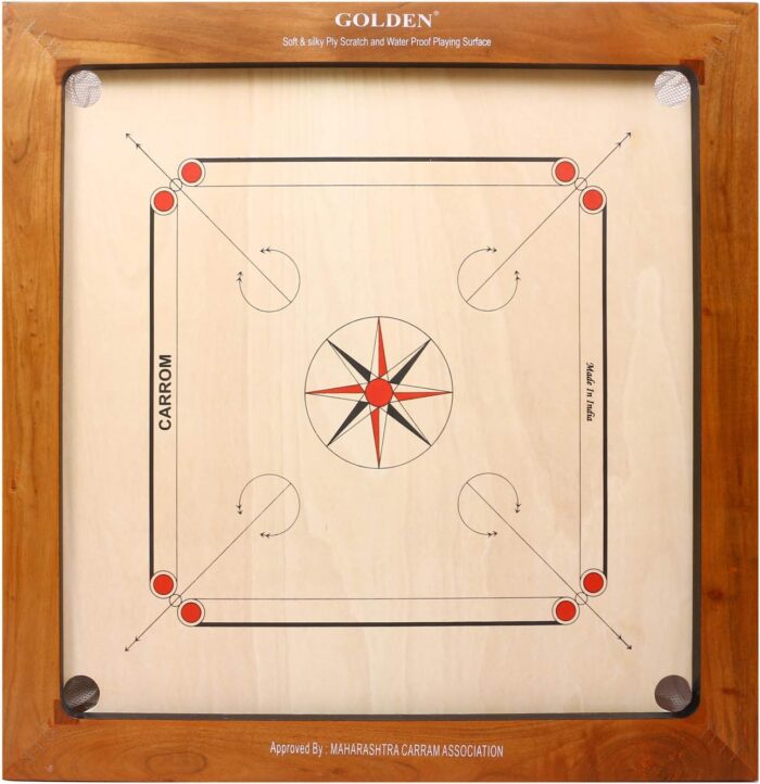 KD Golden Vintage Carrom Board Game Board Champion Bulldog & Jumbo with Coin, Striker & Cover, AICF Approved Used in National & International Tournament (16mm, Champion)