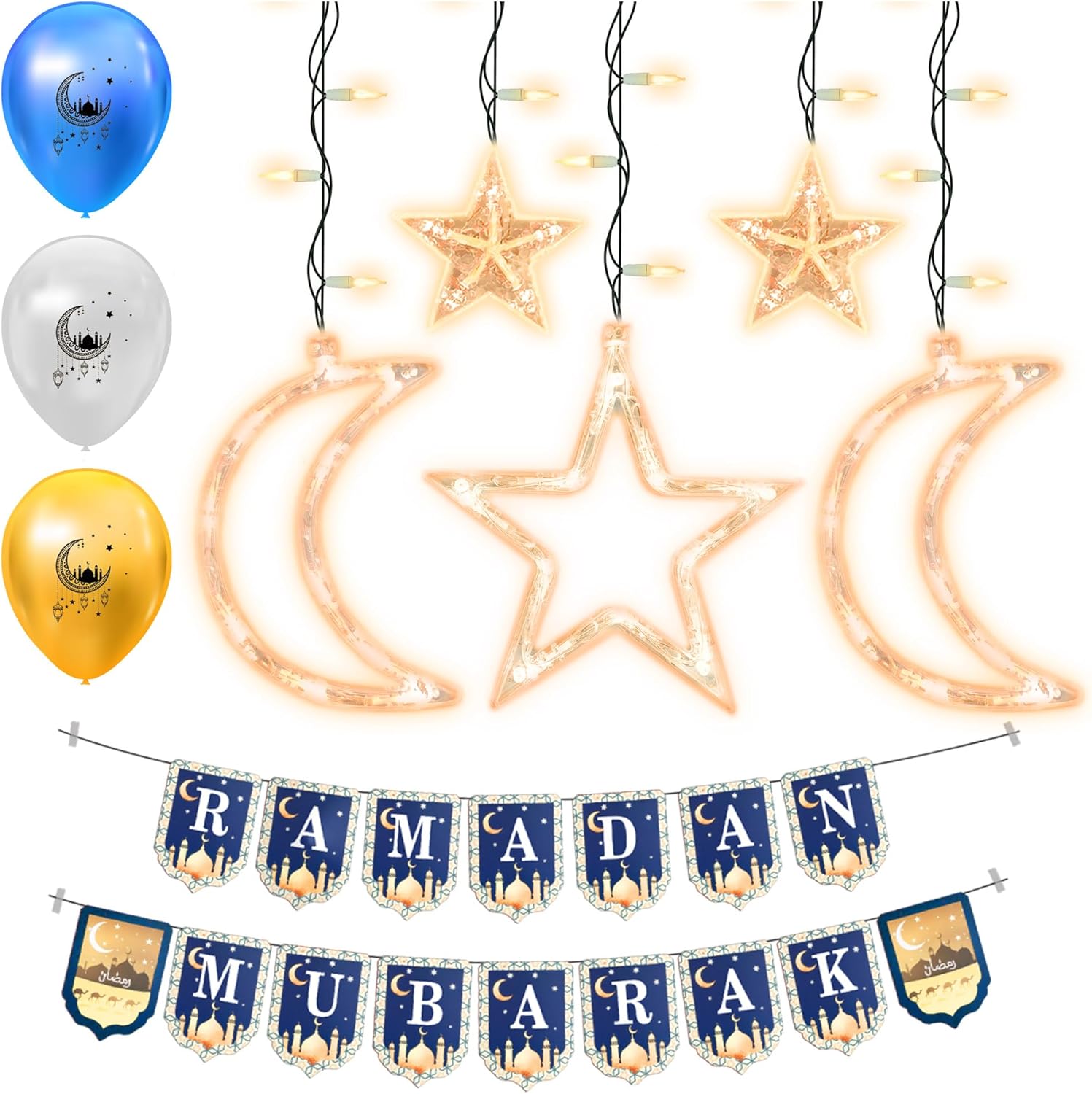 OLEEK Ramadan Decorations for Home 2024 – Ramadan Decorations Set (Lights -Ramadan Banner and Balloons)& Eid Decoration -Ramadan Gifts for Kids Ramadan Decor زينة رمضان كريم ديكور