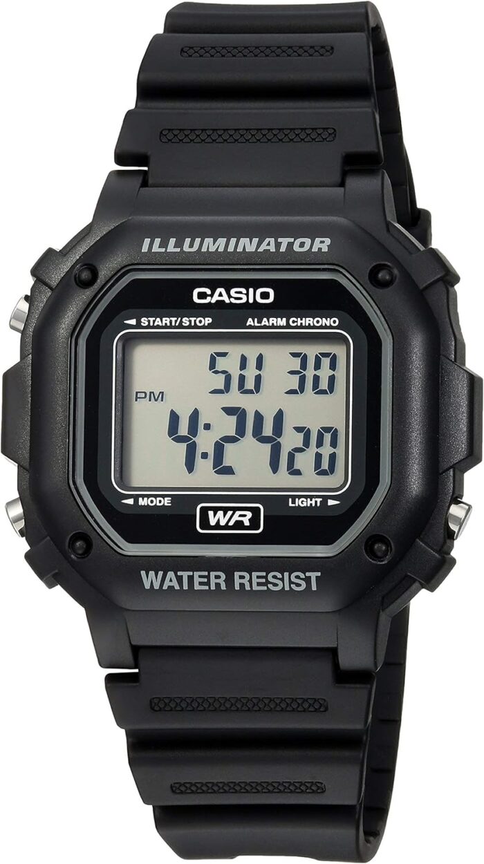 Casio F108WH Series | Men’s Digital Watch | Illuminator | Water Resistant | LED Light | Daily Alarm | 1/100 SEC Stopwatch | 3 Hands (HR, Min, SEC) | Date/Day Display | Daily Alarm | 7 Year Battery