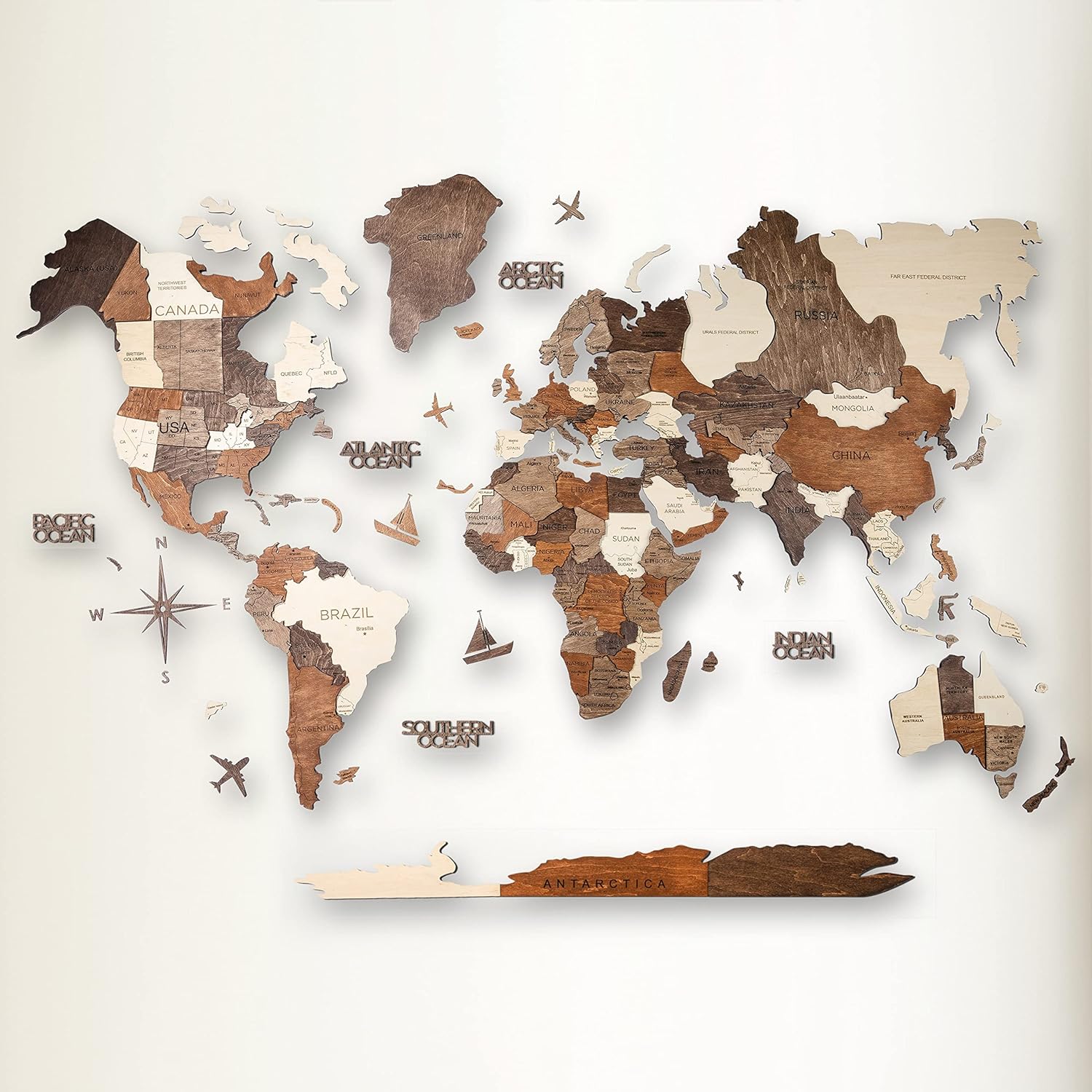 3D Wood World Map – 3D Wall Decor with Wood Map of the World – Easy Installation with Double Sided Tape – Includes Add-Ons – Premium Durable Plywood – Ideal for Home and Office Decor (XL Prime, Multicolor)