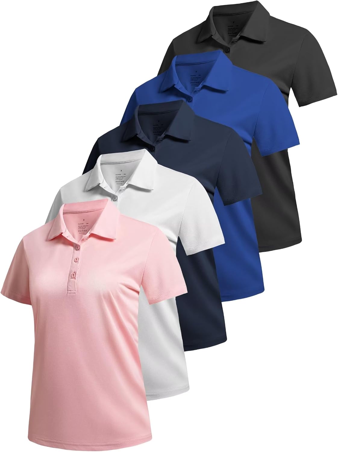 5 Pack Women’s Polo Shirts Athletic Golf Tennis Shirts Short Sleeve 4 Buttons Moisture Wicking Casual Work Tops