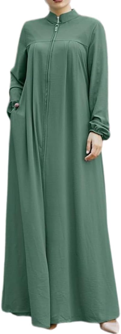 IBAKOM Abaya for Women Muslim Dress Plus Size Dubai Attire Arab Eid Ramadan Prayer Clothes Islamic Turkish Modest Jalabiya