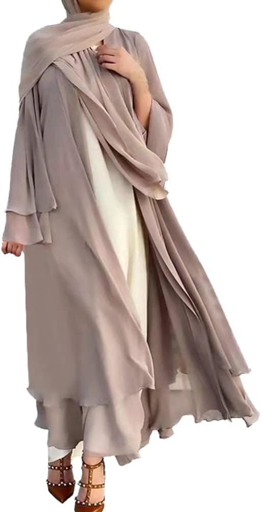 Women Muslim Cardigan Abaya Maxi Dress Open Front Chiffon Dubai Style Cardi Robe Muslim Dresses