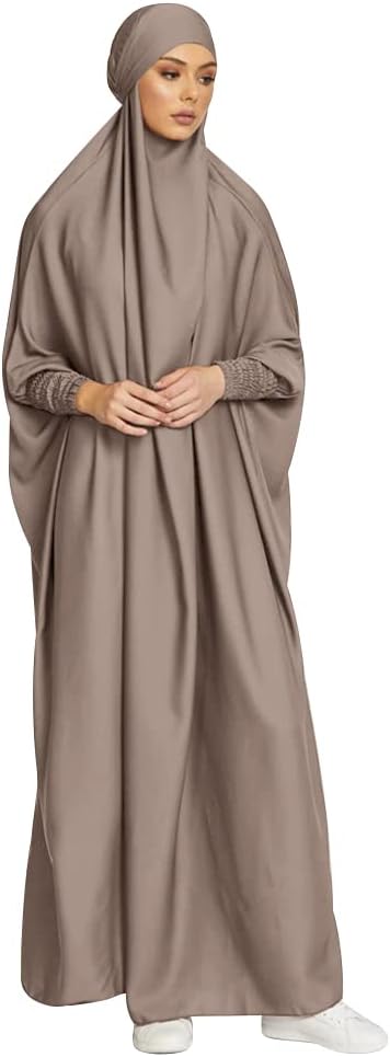 IKADEX Jilbab for Muslim Women Hooded Abaya Kaftan Dress Hijab Chador One-Piece Loose Fit Arabic Islamic Prayer Robe