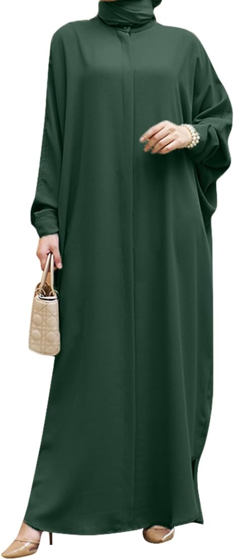 OLEMEK Women’s Muslim Dress Ramadan Abaya Batwing Sleeve Henley Shirt Prayer Dress Kaftan Dubai Islamic Dress