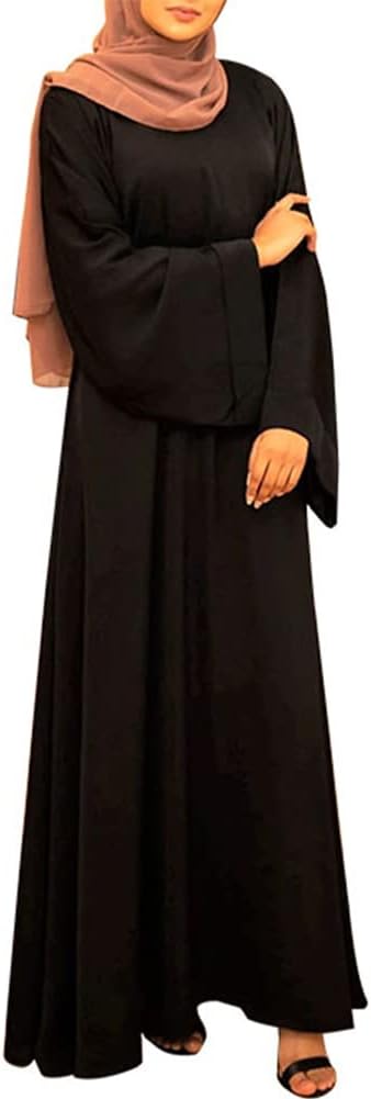 OLEMEK Kaftan Abayas for Women Muslim Dress Dubai One-Piece Full Cover Ethnic Eid Dress Elegant Belted Pleated Long Dress