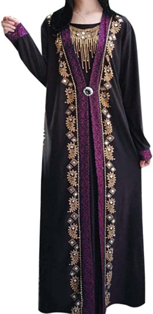 Women Muslim Dress Middle East Arabian Robe Islamic Abaya Long Sleeve Rhinestones Embroidered Cardigan Dress