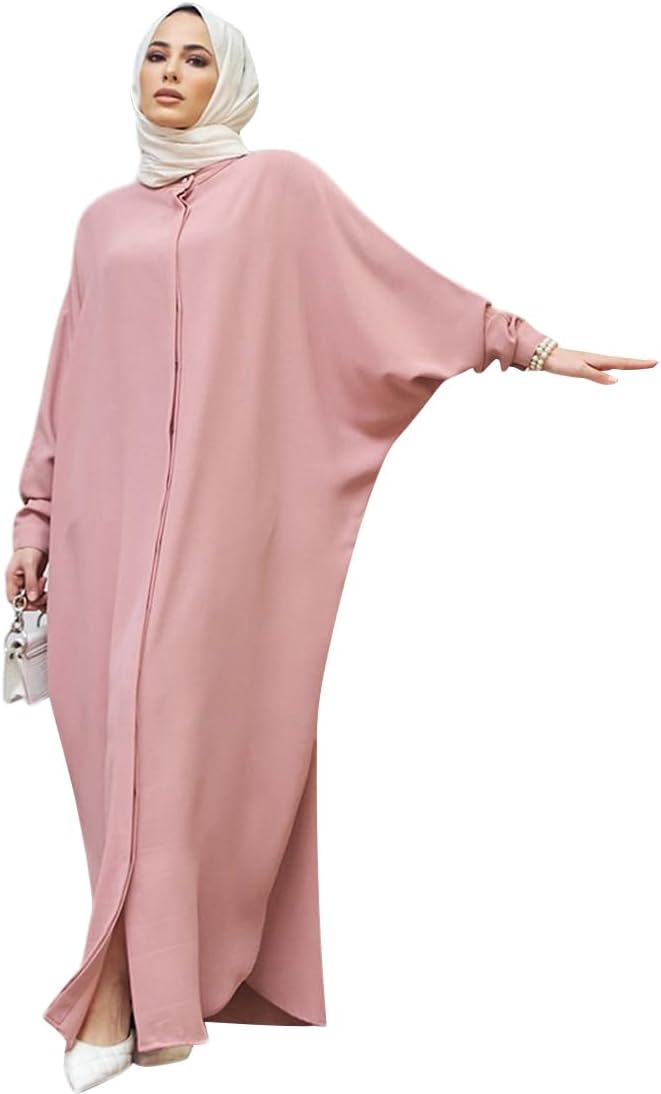 OLEMEK Women’s Muslim Dress Ramadan Abaya Batwing Sleeve Henley Shirt Prayer Dress Kaftan Dubai Islamic Dress