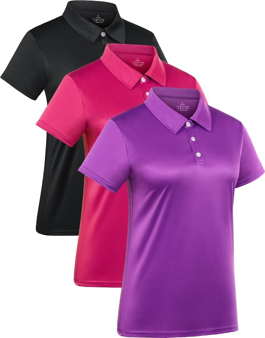 3-Pack Women’s Short-Sleeve Sport Polo Shirts Quick Dry Moisture-Wicking Activewear Polos Tops for Work