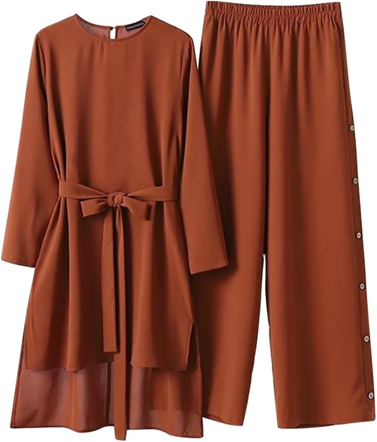 Abayas Dress for Women Muslim Long Sleeve Loose Top Pants 2 Pcs Dubai Islamic Muslim Women Matching Sets