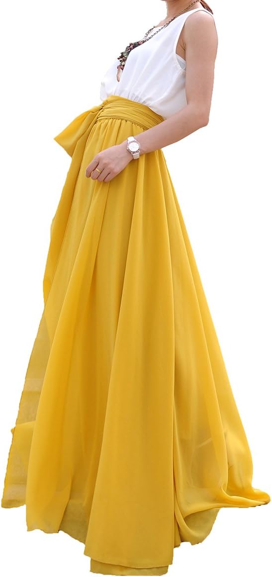 Women’s Beatiful Bow Tie Summer Beach Chiffon High Waist Maxi Skirt