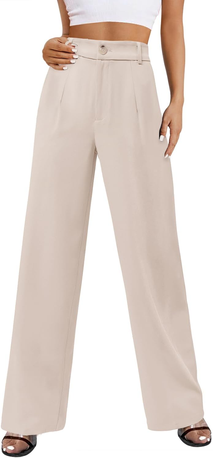 onlypuff Womens Wide Leg Pants High Waisted Slacks Straight Long Work Business Trousers with Pockets