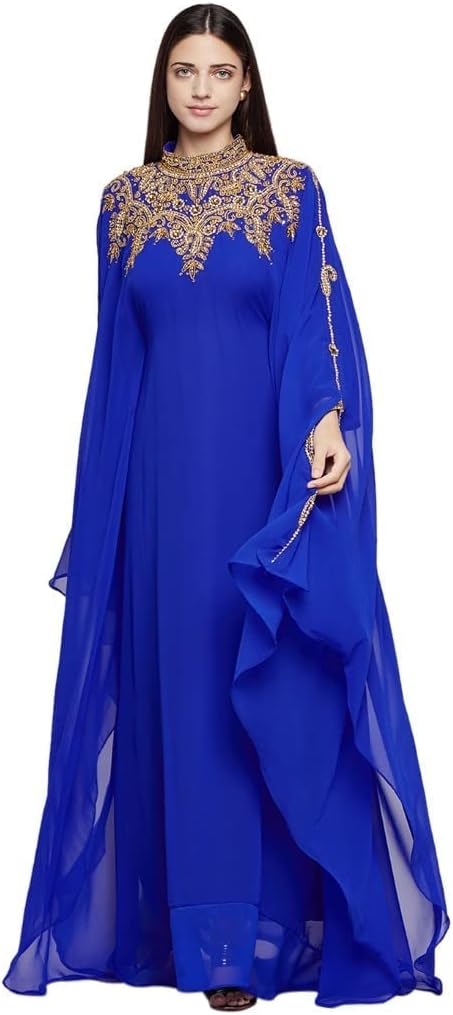 Women Kaftan Farasha Long Maxi Dress Long Sleeves Ethnic, Bridal, Evening, Party, Dress with Free Scarf