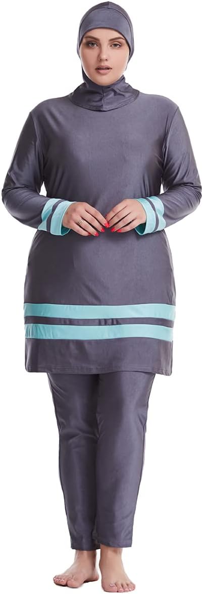 AWIBMK Muslim Swimsuits for Women Plus Size Full Coverage Swimwear Modest Islamic Hijab Ladies Swimming Burkini Bathing Suit