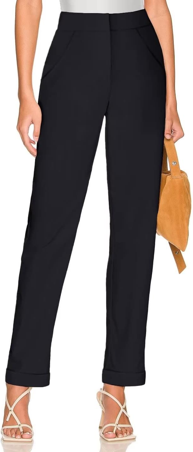 Hybrid & Company Women’s High Waist Lightweight Solid Long Pants Elegant Office Trousers