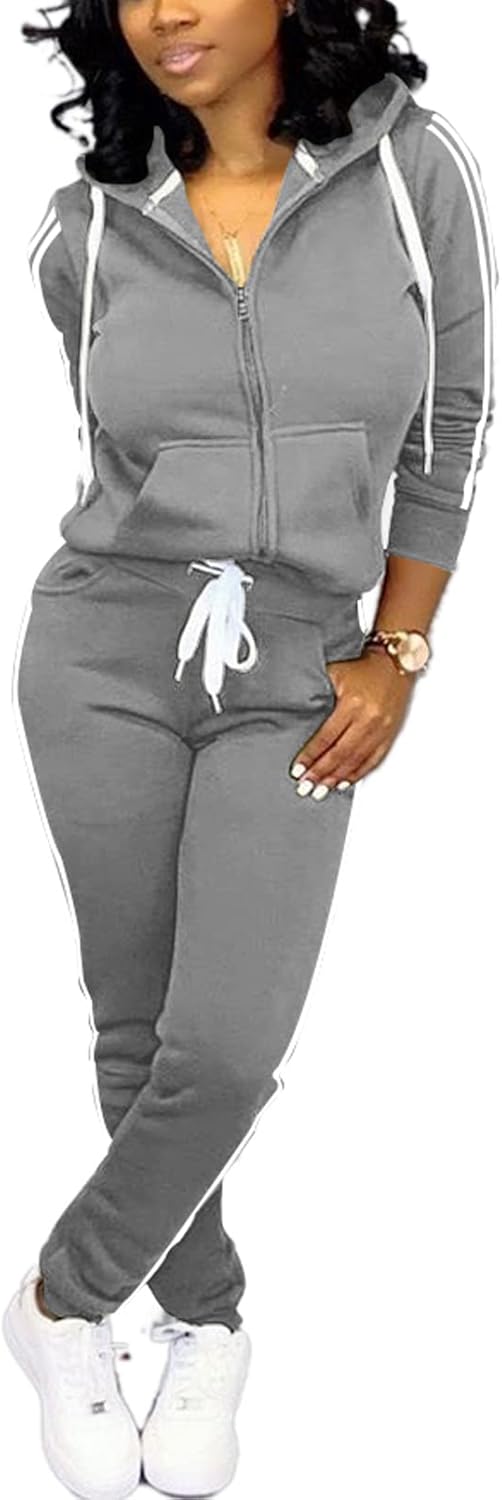 Mrskoala Two Piece Outfits for Women Tracksuit Sweat Suits Workout Jogging Sets Loungewear with Pocket Grey XXL