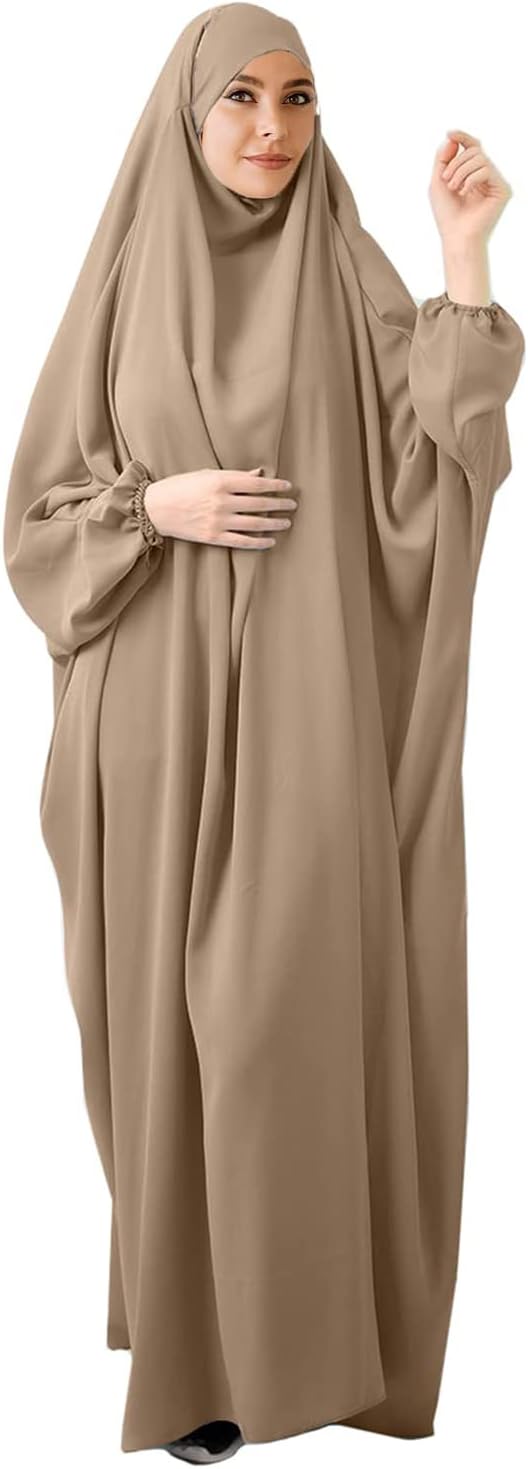 FPOVFPO Womens One-Piece Solid Abaya Muslim Prayer Dress Islamic Maxi Kaftan with Hijab Dubai Full Length Dress