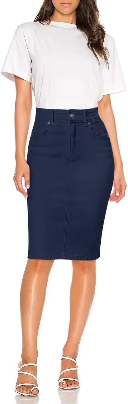 Hybrid & Company Women’s Super Comfy Ultra Stretch Skirt Knee Length with Pockets