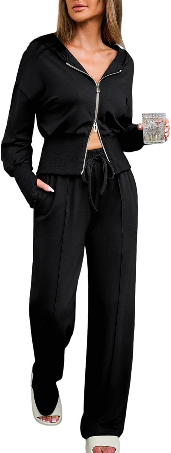 Herseas Womens 2 Piece Casual Outfit Workout Hoodie Sweatsuits with Sweatpant Travel Airport Track Suits Lounge Sets