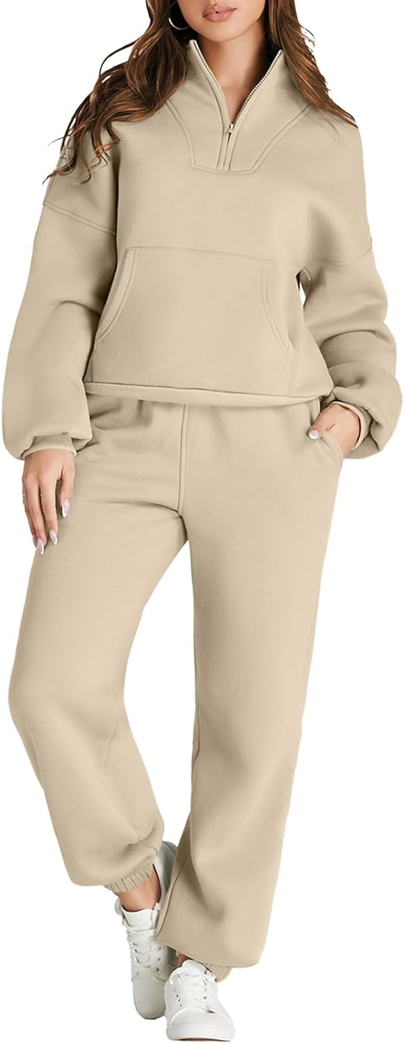 Herseas Lounge Sets For Women 2024 Oversized Half Zip Sweatshirt Jogger Sweatpant 2 Piece Outfits Sweatsuit Tracksuit