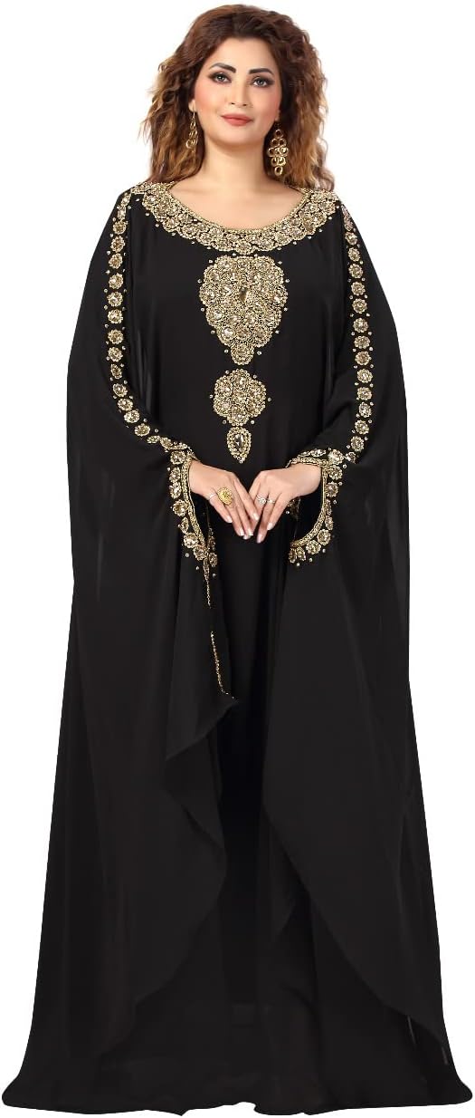 ADIBA Creation Sale New Moroccan Dubai Kaftans Farasha Abaya Caftan Long Gown Eid Ramada Dress Occasionally Wear Gown (X-Small, Black).