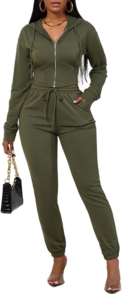 Nimsruc 2 Piece Outfits for Women Casual Long Sleeve Zip Up Tracksuit Crop Hoodie Sweatsuit Matching Jogger Set