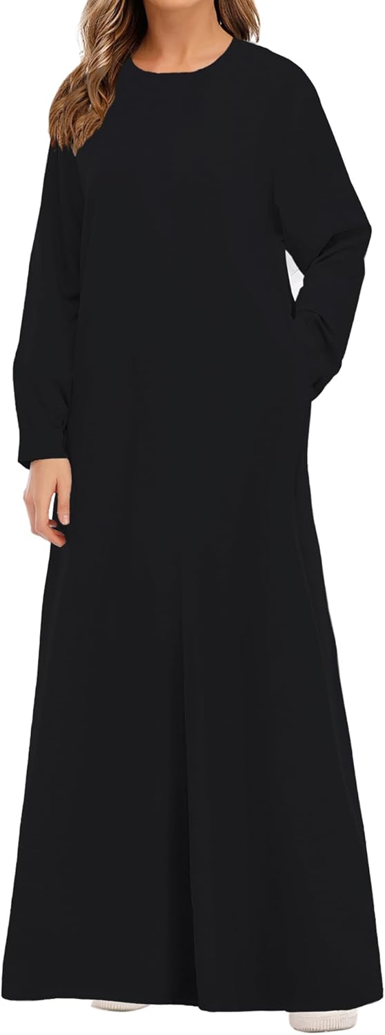 WSPLYSPJY Solid Color Zipper Abaya Muslim Dresses for Women Girls Pockets Islamic Prayer Clothes