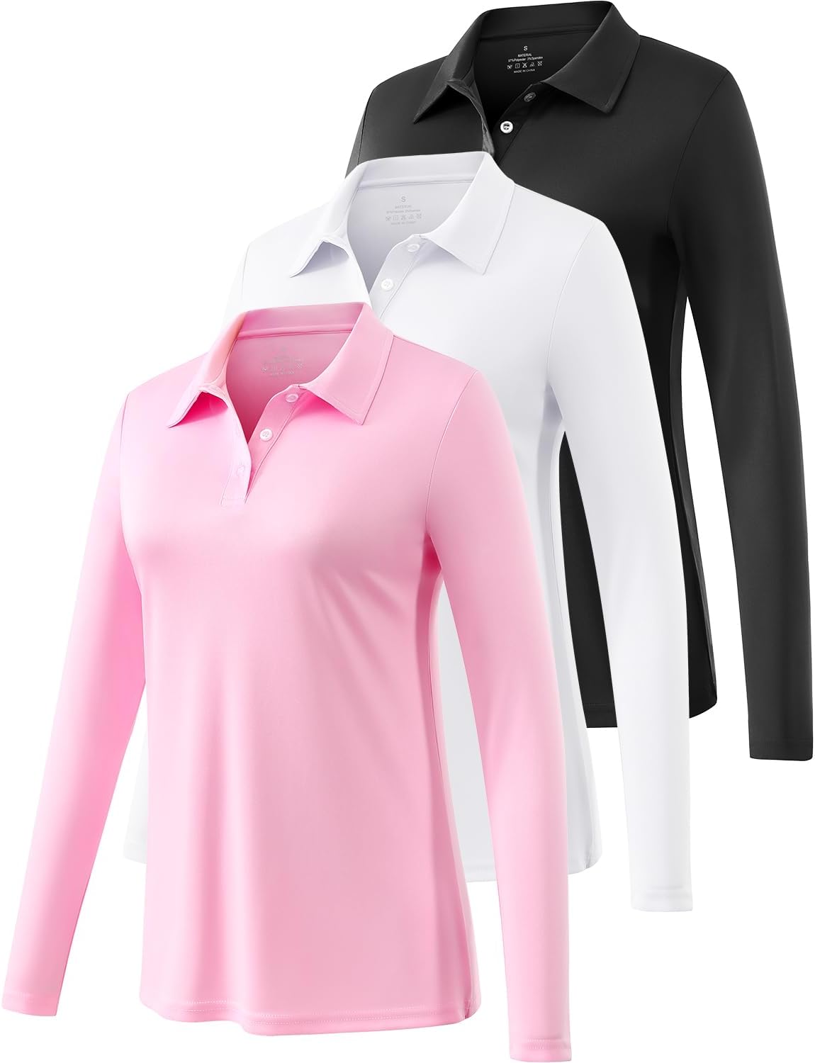 Ullnoy Lightweight Golf Shirts for Women Moisture Wicking Long Sleeve Polo Shirt Women Quick Dry Activewear Golf Tops Pack