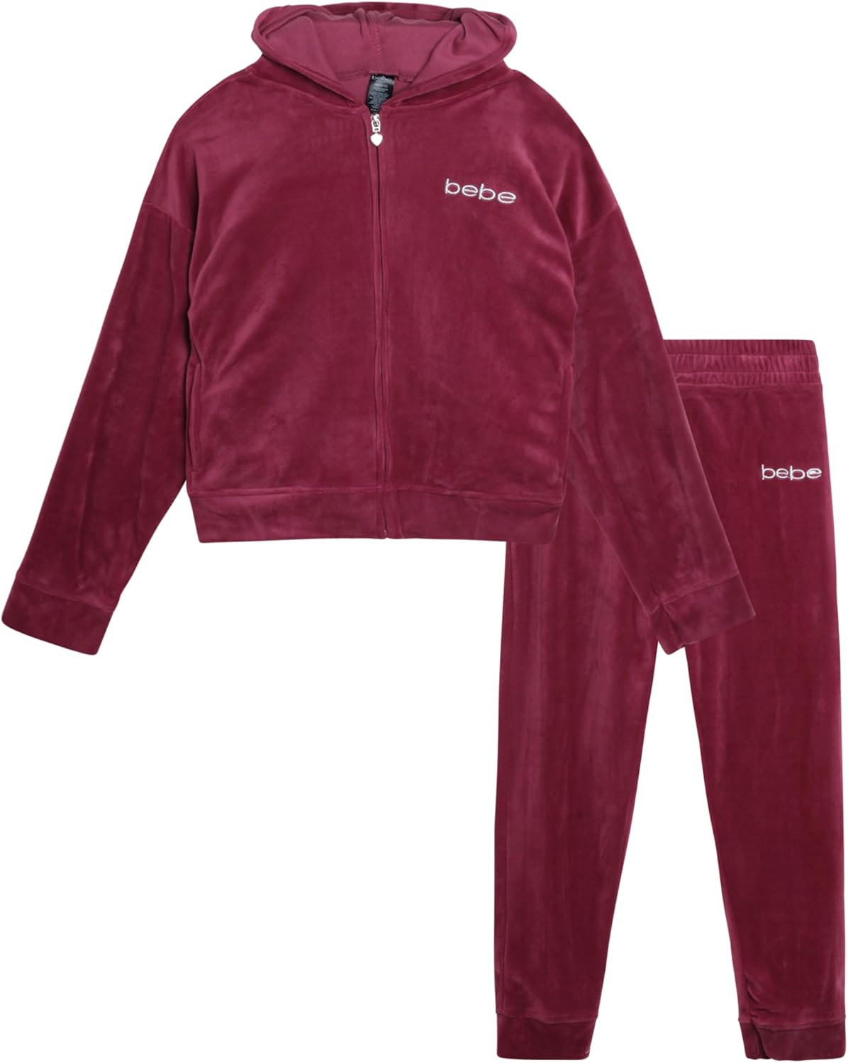 bebe Girl’s Sweatsuit Set – 2 Piece Velour Zip Sweatshirt and Jogger Sweatpants – Youth Tracksuit Set for Girls (7-12)