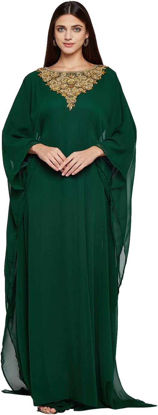 ANIIQ Women Dubai Farasha Kaftan Long Sleeves Evening, Party, Wedding Dress with Free Scarf