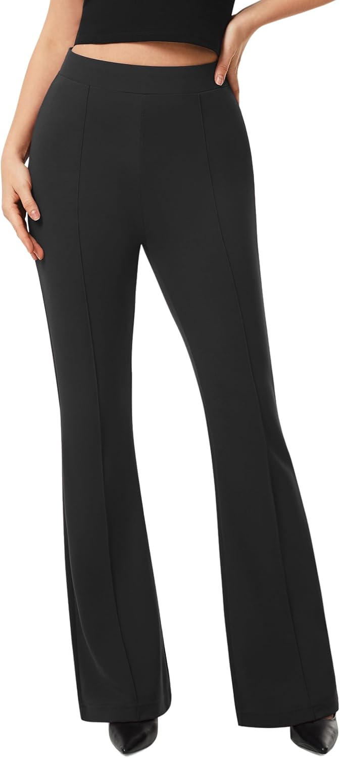 AFITNE Women’s Dress Pants High Rise Flare Pants Pull On Stretchy Work Pants Business Office Casual Slacks with Pockets