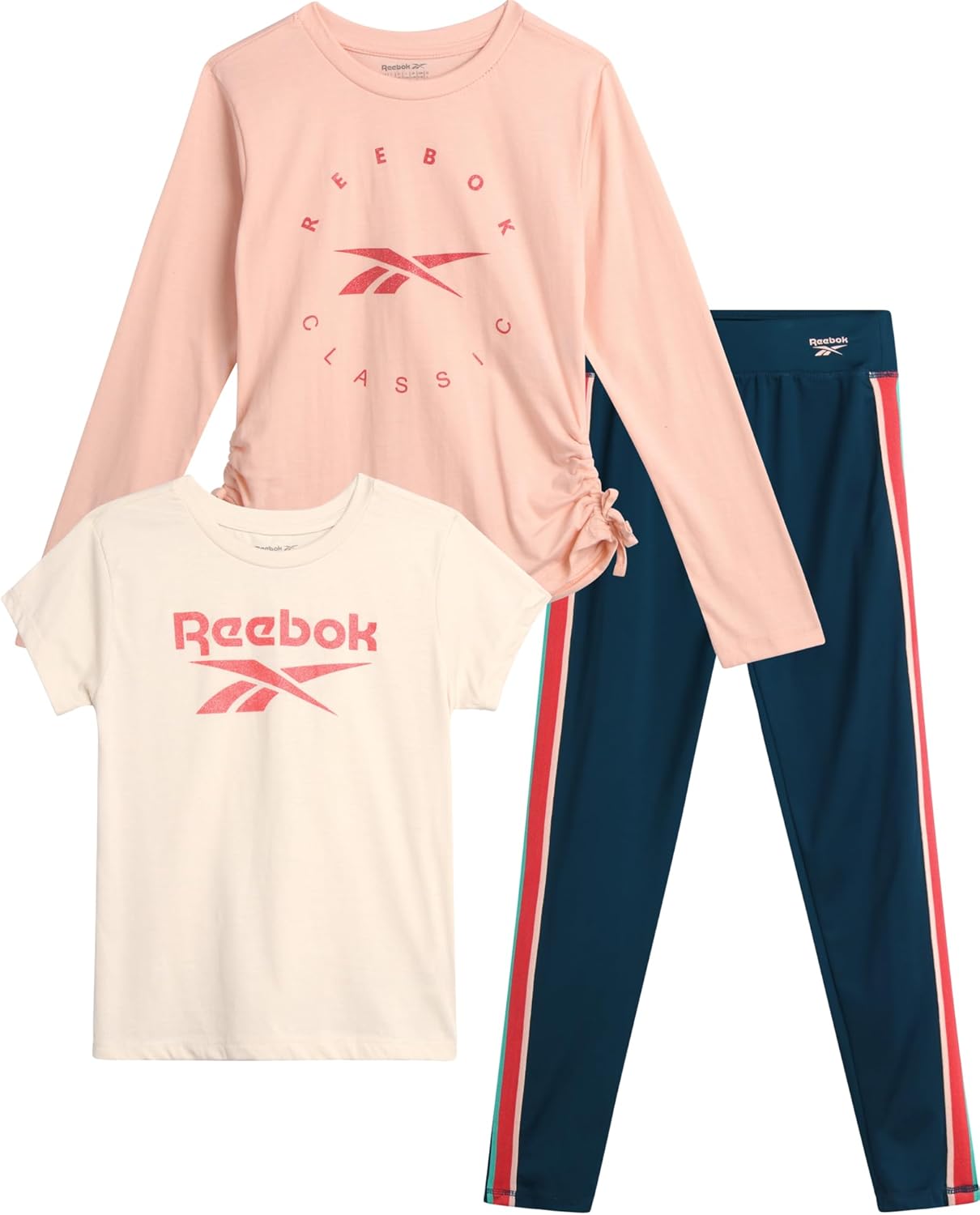 Reebok Girls’ Active Leggings Set – 3 Piece Performance T-Shirt and Yoga Pants Leggings (4-12)