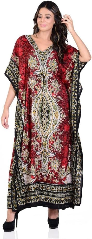 Art Of Creation Women Kaftan Dress Tunic Long Maxi Plus Size Polyester Print Caftan Gown Party Casual Kimono Dress