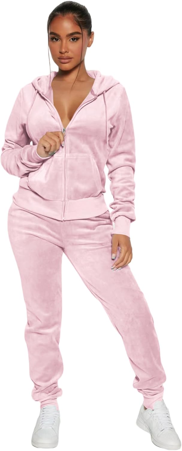 yidengymx Womens 2 Piece Velour Tracksuit Two Piece Soft Velvet Hooded Outfits for Women