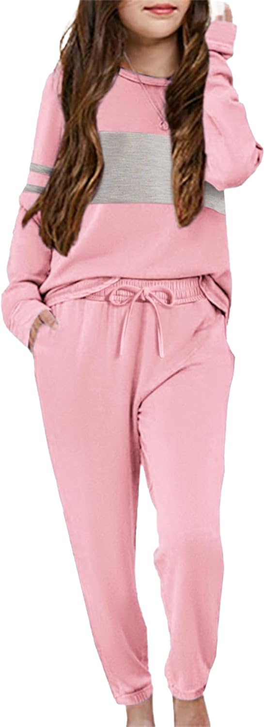 Arshiner Girls’ Clothing Sets Sweatsuits Long Sleeve Color Block Pullover Sweatshirts and Lounge Pants with Pocket