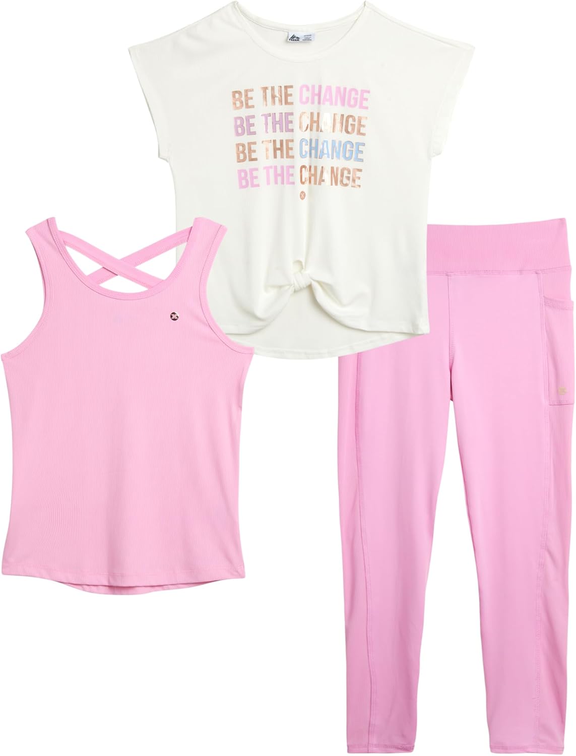 RBX Girls’ Activewear Set – Short Sleeve Performance T-Shirt, Tank Top, and Capri Leggings (7-12)