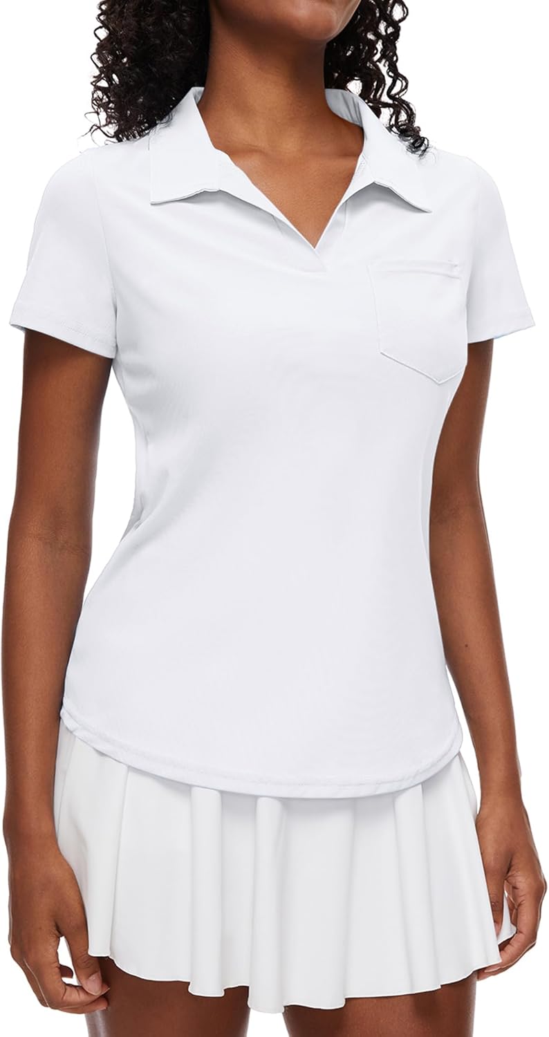 Loovoo Womens Golf Shirts Short Sleeve Collared V-Neck Casual Polos Quick Dry Workout Tennis Tops