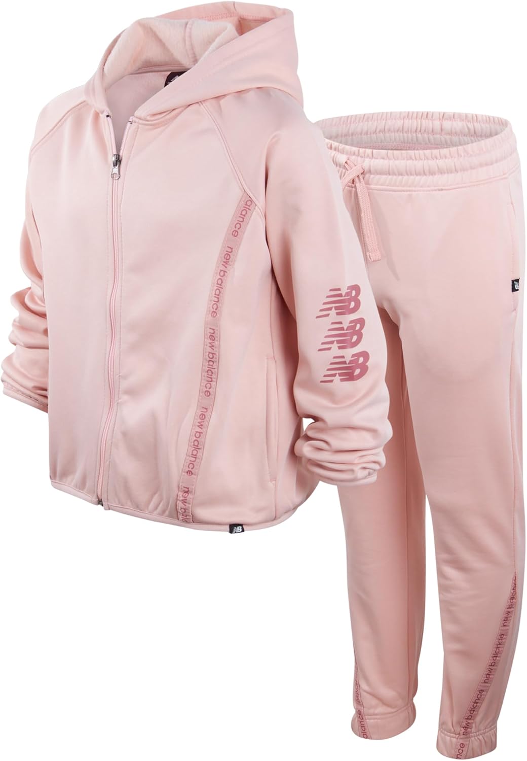 New Balance Girls’ Sweatsuit – 2 Piece Active Fleece Zip Sweatshirt and Sweatpants – Performance Jogger Pants Set: Girls 7-16