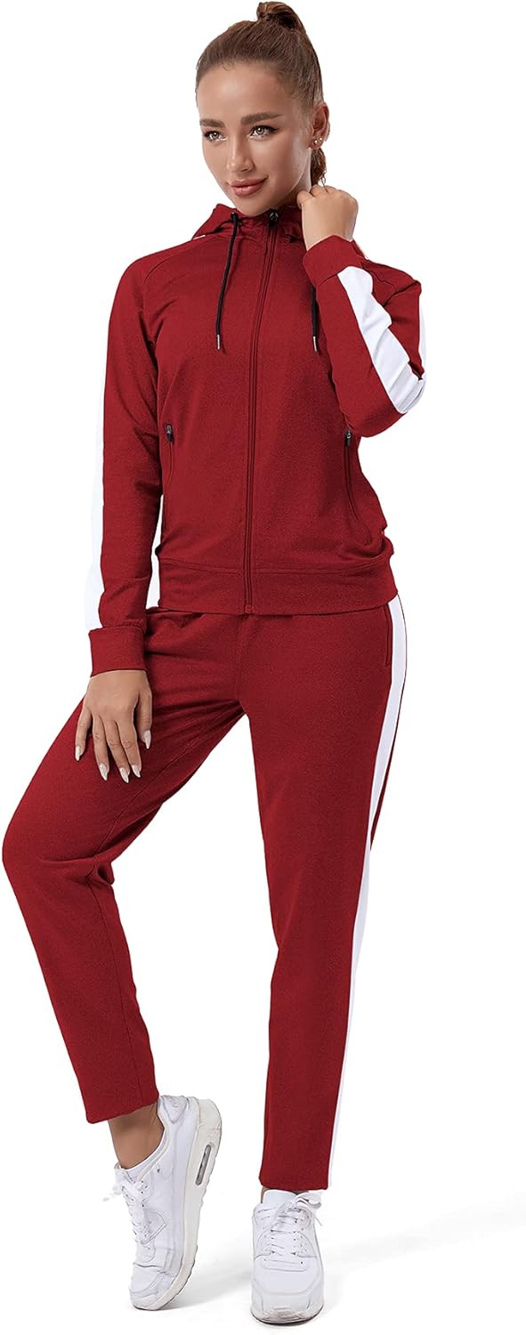 TEZO Womens Full Zip-Up Hoodie Tracksuit Set Long Sleeve Casual Jogging Suits Workout Gym 2 Piece Outfits with Pockets