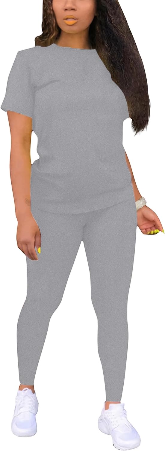 TOPONSKY Women Two Piece Workout Outfits Sports Long-Pants & Short-Top Sets