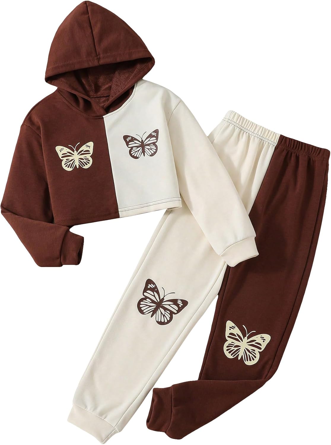 SOLY HUX Girl’s 2 Piece Outfits Color Block Butterfly Print Long Sleeve Hoodies Sweatshirt Tops and Sweatpants Set