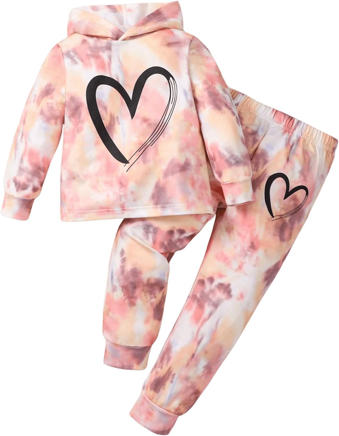 SweatyRocks Girl’s 2 Piece Outfits Tie Dye Heart Print Sweatshirt Hoodies and Sweatpants Set