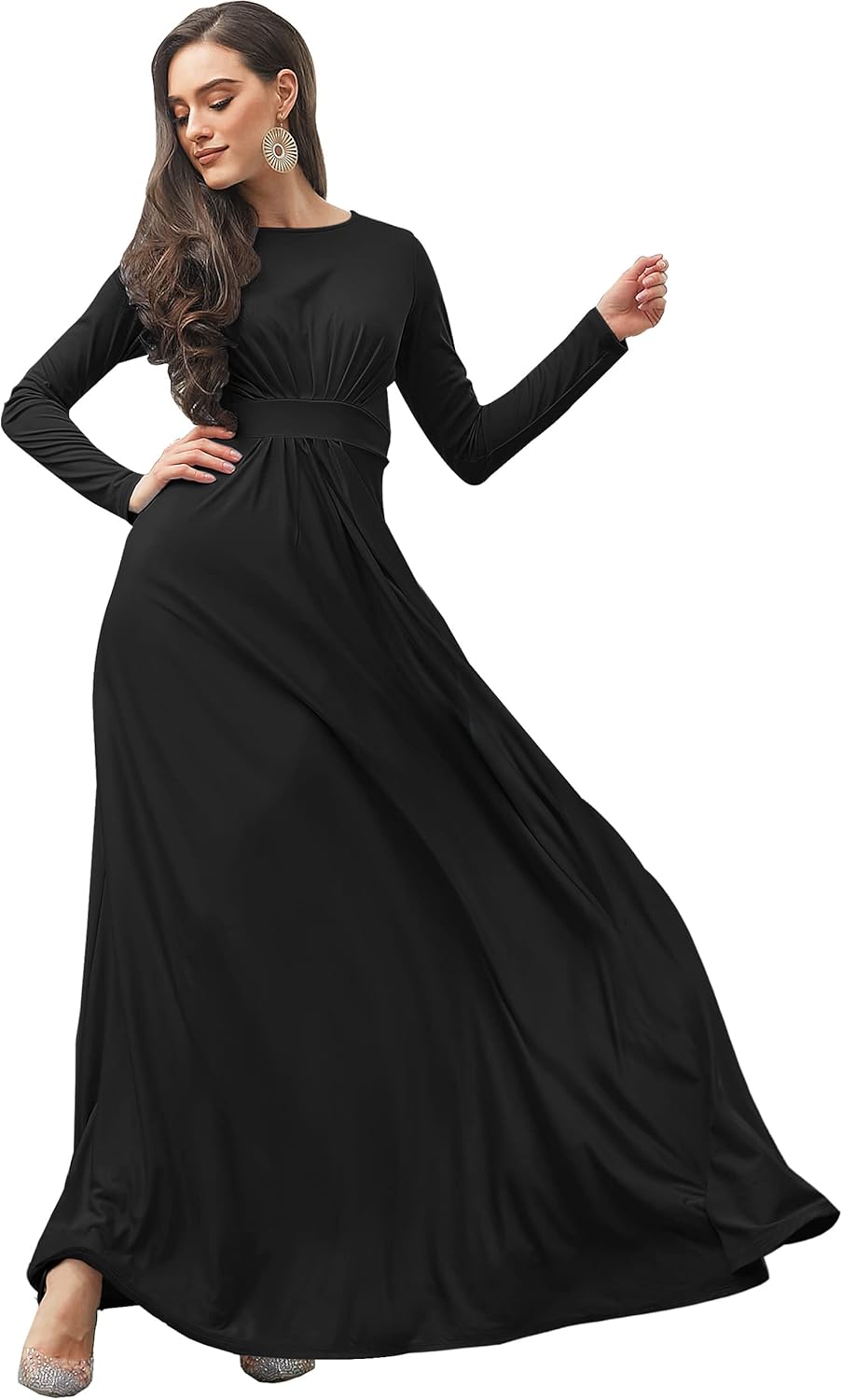 KOH KOH Womens Long Sleeve Flowy Empire Waist Fall Winter Party Gown