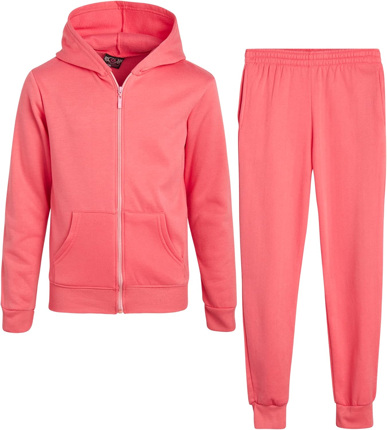 Real Love Girls’ Jogger Set – 2 Piece Basic Fleece Solid Full Zip Hoodie and Sweatpants (Size: 7-16)