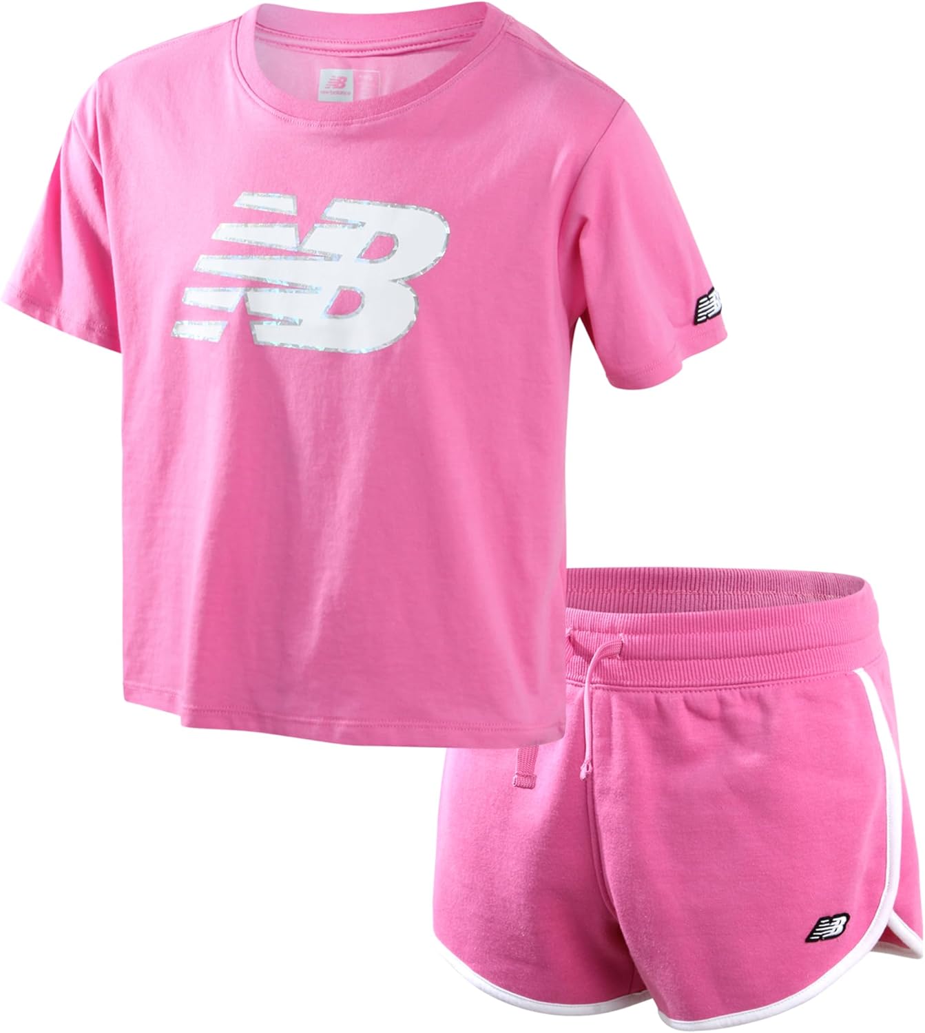 New Balance Girls’ Active Shorts Set – 2 Piece Short Sleeve Performance T-Shirt and Fleece Shorts (Size: 7-16)