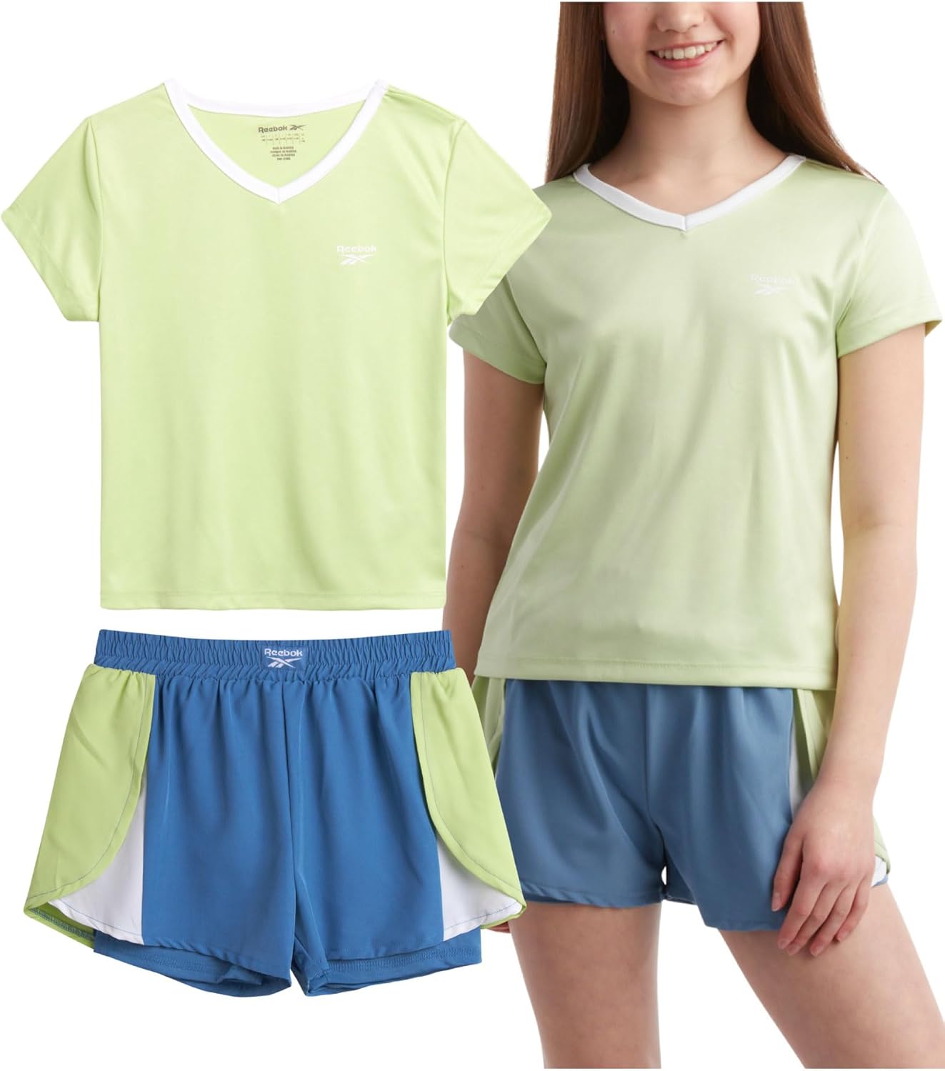 Reebok Girls’ Active Shorts Set – 2 Piece Performance T-Shirt and Athletic Gym Shorts – Active Summer Outfit for Girls (8-12)