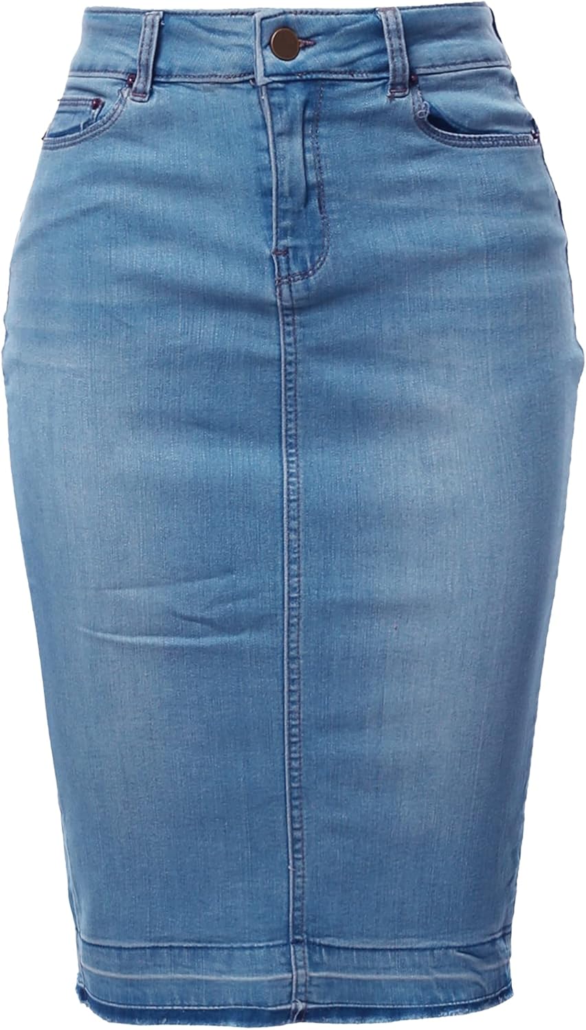 A2Y Women’s Slim Fit Rayon Knee Length Unhem Back Slit Denim Jean Pencil Skirt